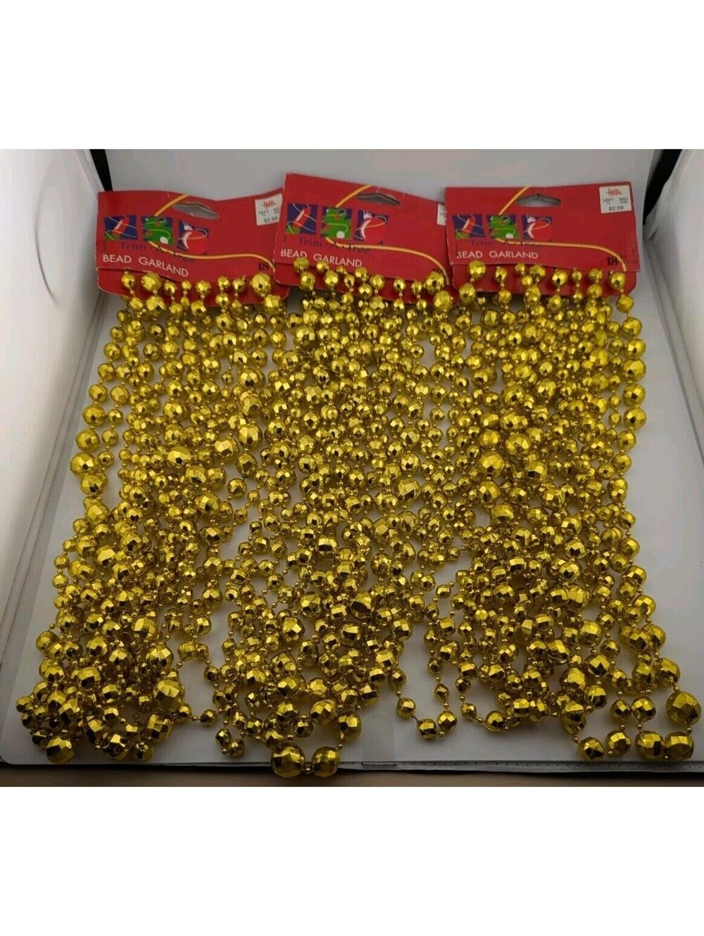 Vintage Bead Garland Gold Trim A Tree Hills 3 Packs 18' Each Shiny Metallic